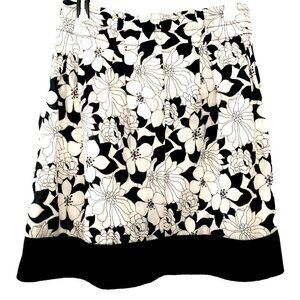 G.H. Bass Lightweight Lined Cotton Skirt Boho Floral Black White - Size 14